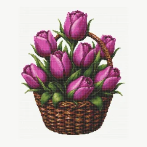 Pink-Tulips-in-Wicker-Basket-Cross-Stitch-Pattern-PDF-Printable-Floral-Embroidery-Chart-Instant