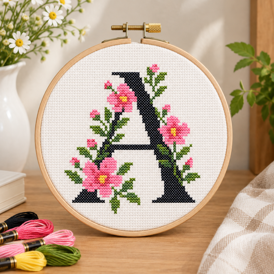 Floral Monogram A Cross Stitch Chart